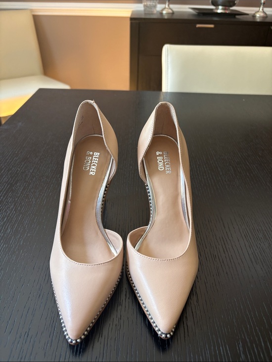 Bleecker & Bond Shoes - Bleecker & Bond Nude Pointed Leather Pumps with Stud Trim